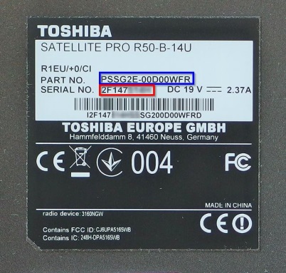toshiba serial number